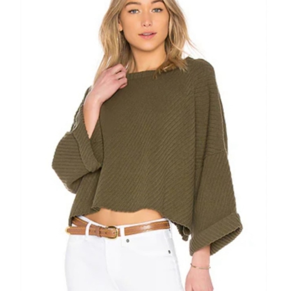 Free People Women's XS Oversized I Can't Wait Ribbed Cropped Sweater
